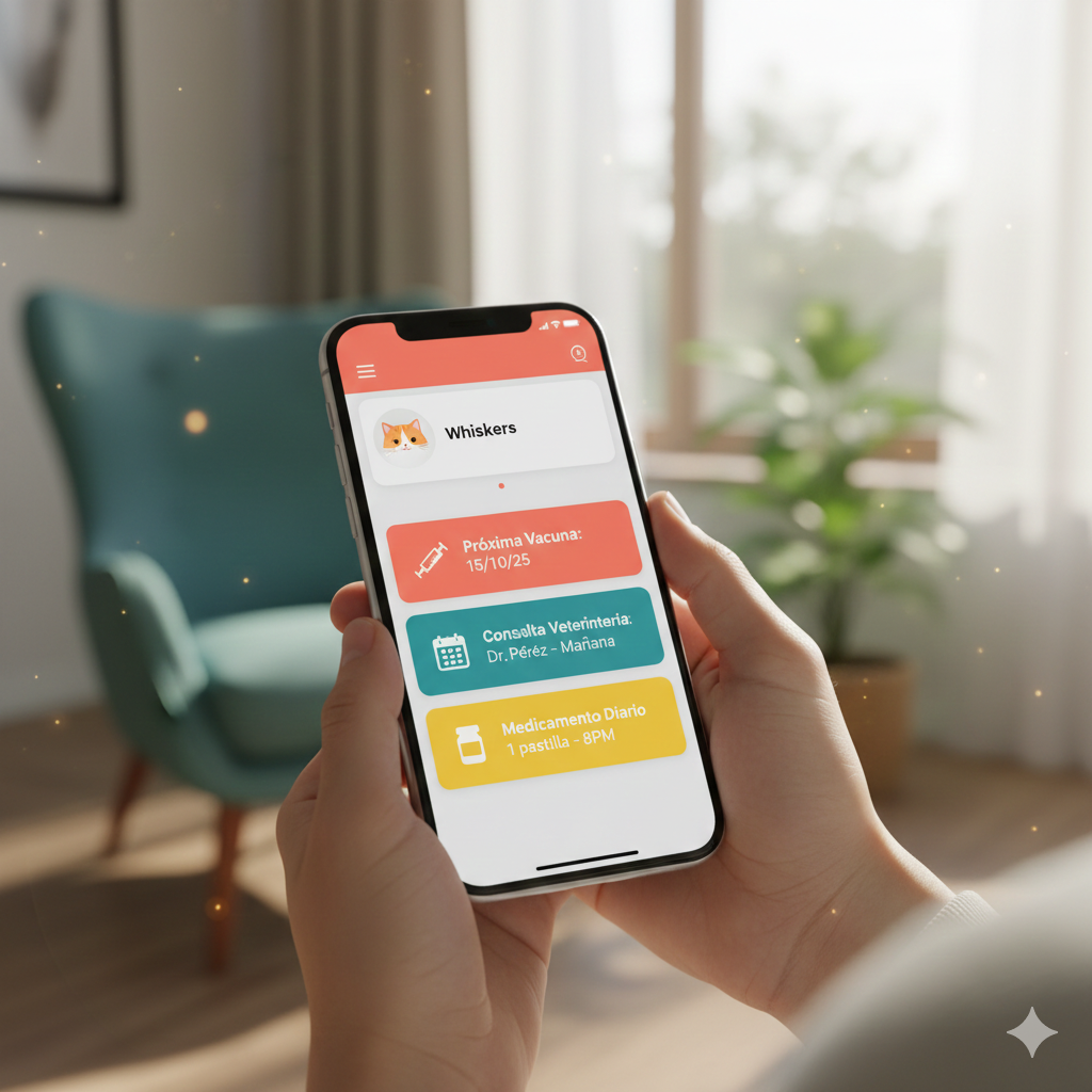 Vista simulada de la app Crixvet en un teléfono