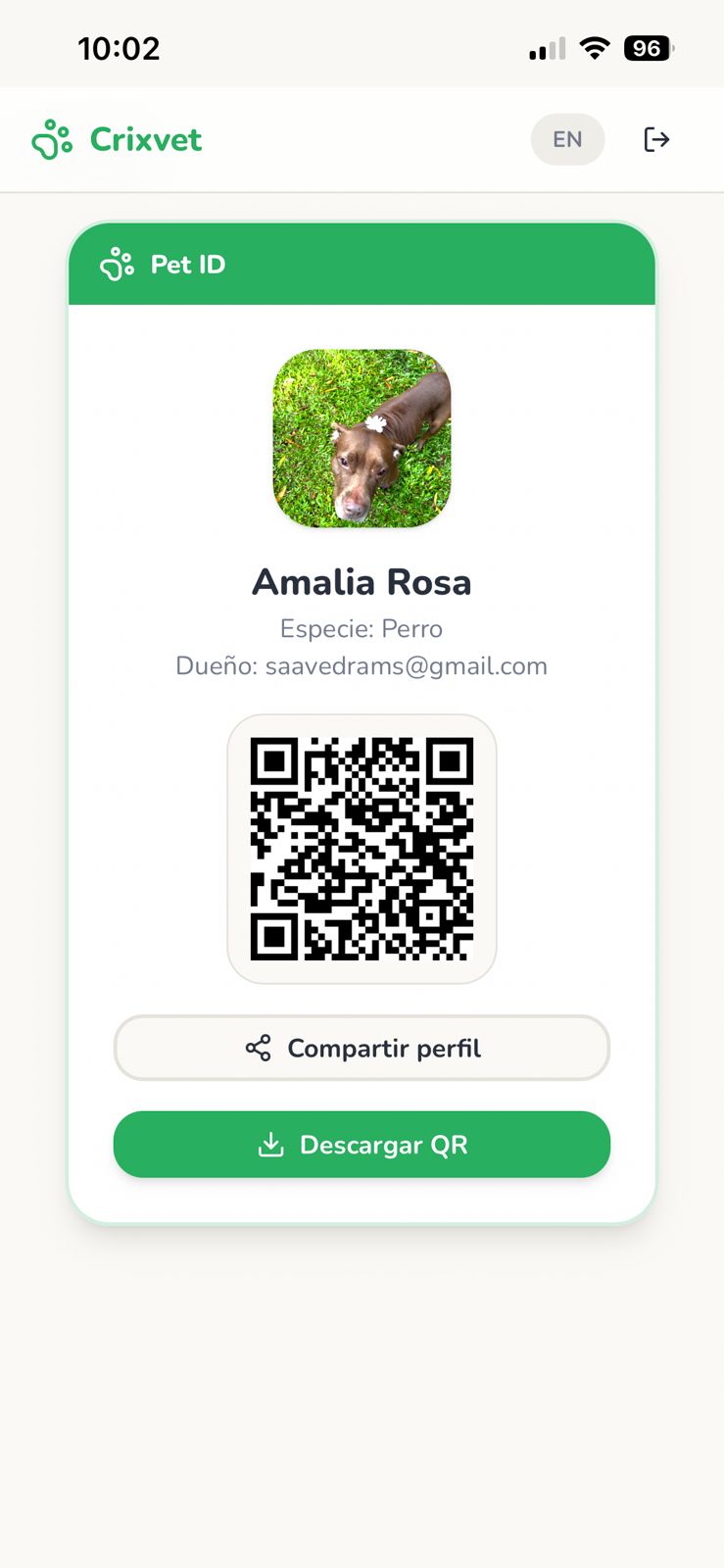 Crixvet Pet ID — Código QR con acceso al perfil médico de tu mascota